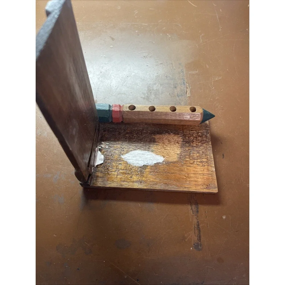 Hand Carved Wooden Pencil Pen And Paper Holder‎ from Honduras Vintage